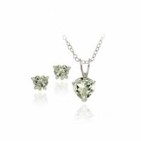 Lola S Jewelry Sterling Silver Amethyst Necklace And Earring Glitzy Rocks Sterling Silver Heart Green Amethyst Solitaire Earring And Necklace Set