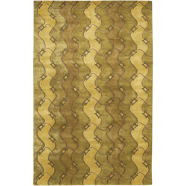 Hand knotted Mandara Green Geometric Wool Rug (79 X 106)