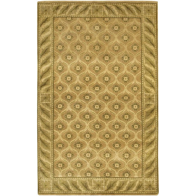 Transitional Hand knotted Mandara Brown Wool Rug (79 X 106)