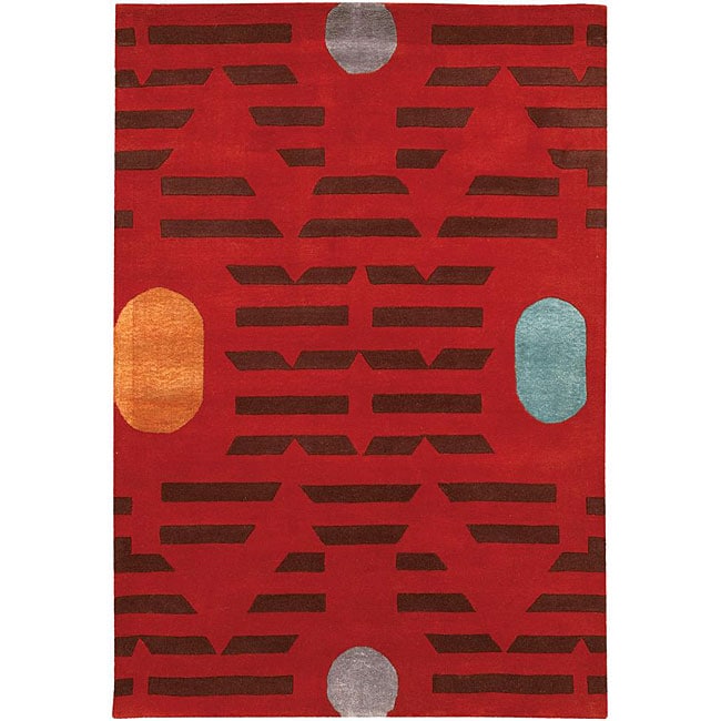 Hand tufted Red Abstract Mandara Wool Rug (5 X 76)