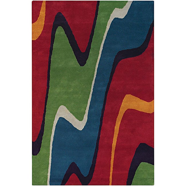 Bold Hand tufted Mandara Red Wool Rug (79 X 106)