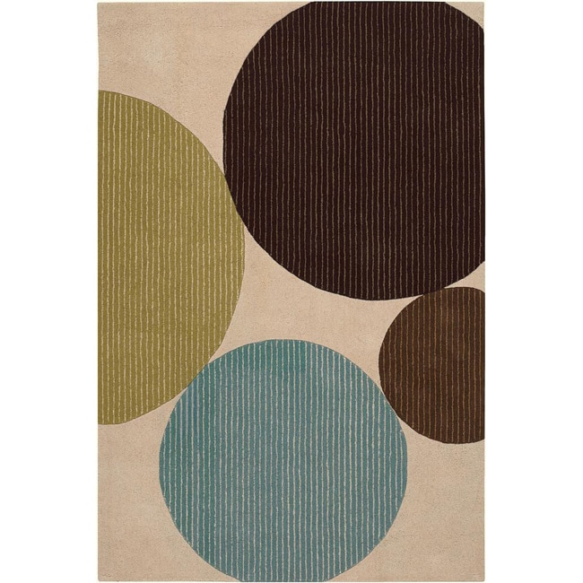 Hand tufted Mandara Beige/blue Wool Rug (79 X 106)