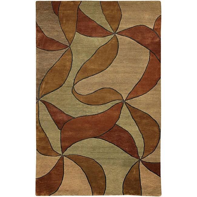 Hand-knotted Mandara Green Geometric Wool Rug (5' x 7'6) - 5' x 7'6"