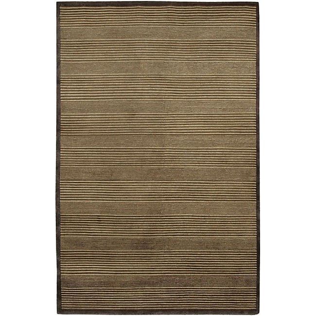 Hand knotted Mandara Gold Geometric Striped Wool Rug (5 X 76)