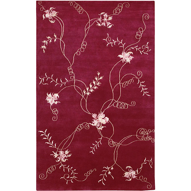 Hand knotted Mandara Pink Floral Wool Rug (5 X 8)