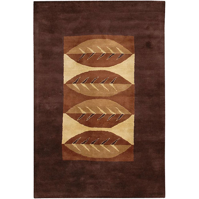 Hand tufted Mandara Brown Leaf pattern New Zealand Wool Rug (5 X 76)