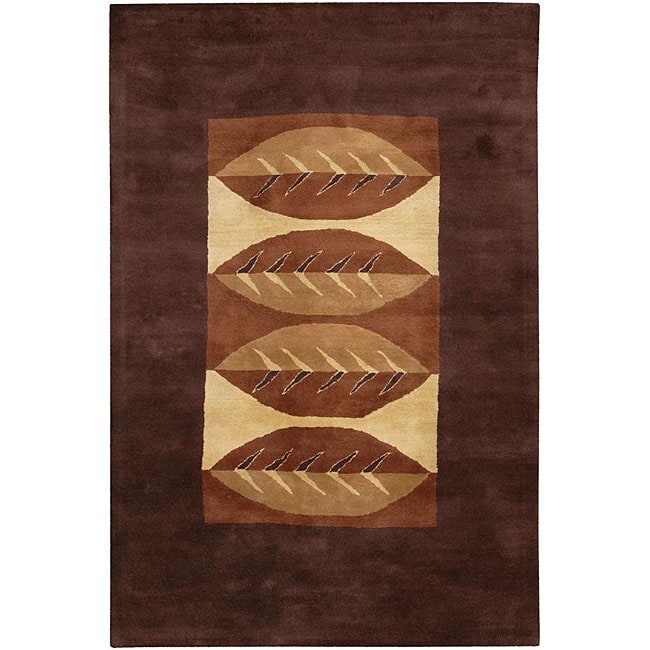 Hand tufted Mandara Brown Leaf pattern New Zealand Wool Rug (5 X 76)