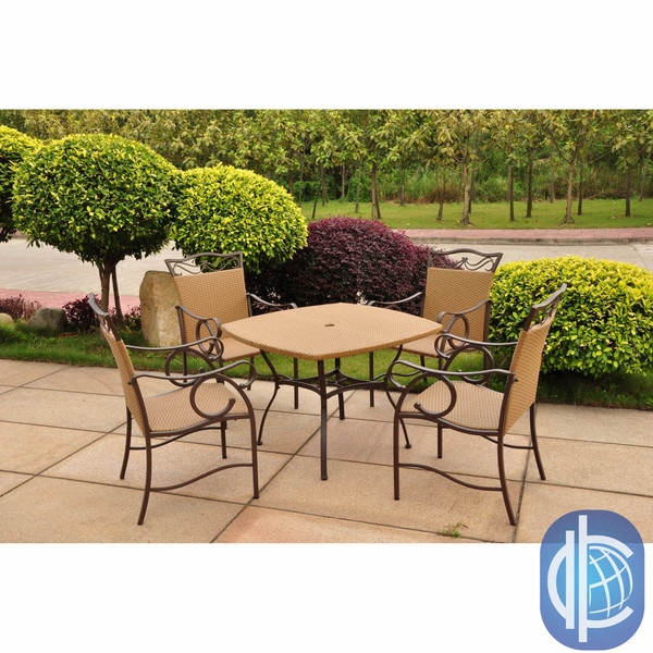 International Caravan Valencia 5 piece Outdoor Resin Wicker/ Steel Dining Set International Caravan Dining Sets