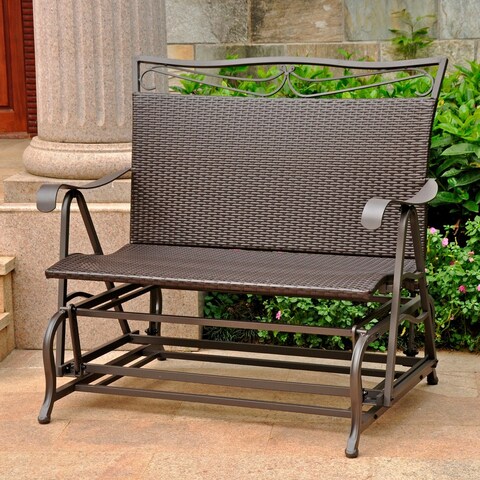 International Caravan Valencia Resin Wicker/ Steel Frame Double Glider Chair