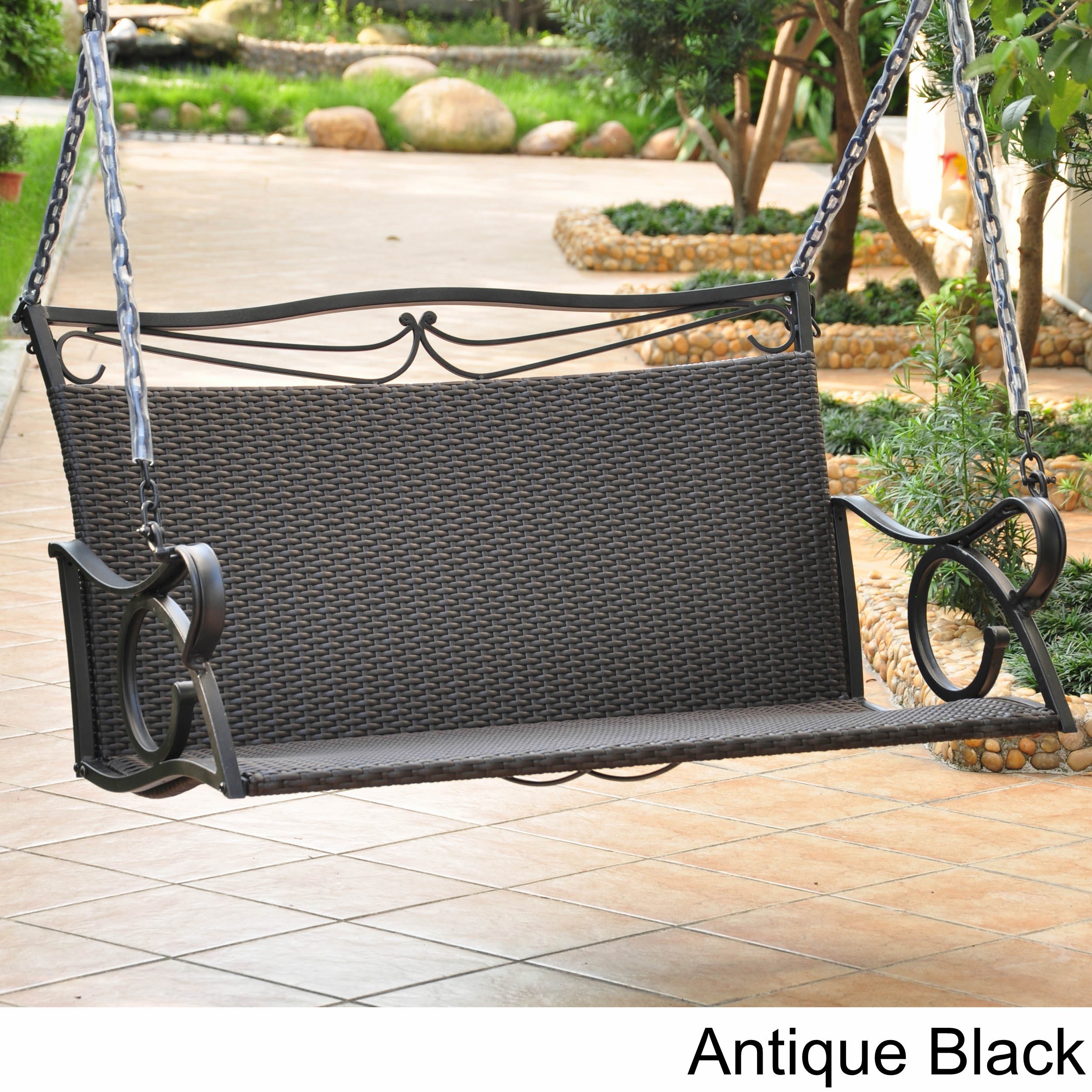 International Caravan Valencia Resin Wicker/ Steel Frame Hanging Loveseat Swing