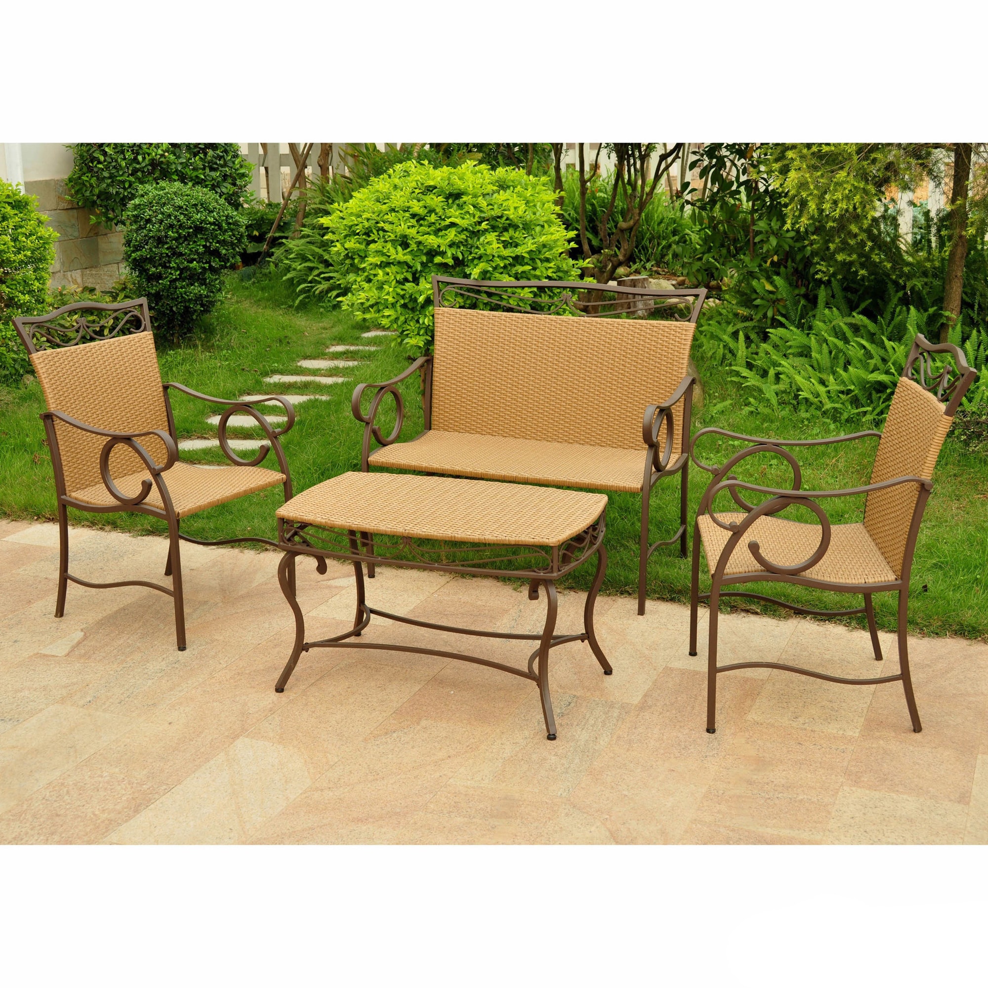 International Caravan International Caravan Valencia Resin Wicker/ Steel 4 piece Outdoor Table Set Brown Size 4 Piece Sets