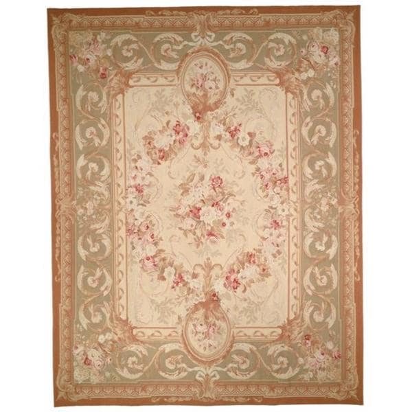 Shop Handknotted French Aubusson Weave Ivory Taupe Wool Rug (6' x 9