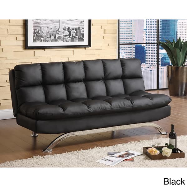 slide 1 of 7, Furniture of America Pova Tufted Faux Leather Sofa/Futon