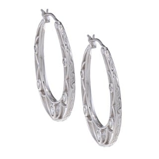 Tacori IV Sterling Silver Cubic Zirconia Filigree Lace Hoop Earrings