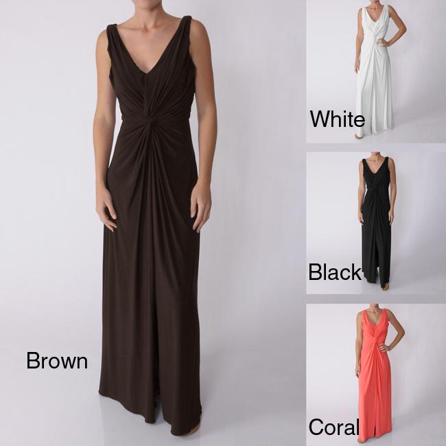 Party Line Womens Sleeveless V neck Maxi Evening Dress