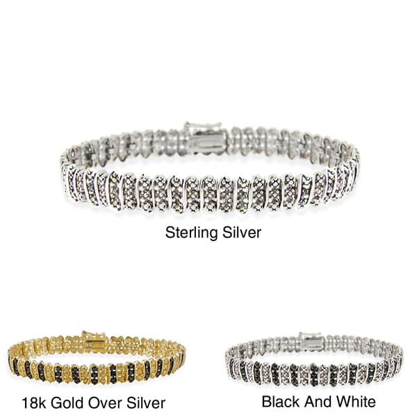 DB Designs Sterling Silver Black or White Diamond Accent Tennis Bracelet DB Designs Diamond Bracelets