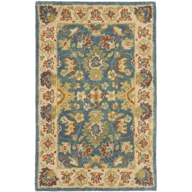 Handmade Jaipur Blue/ Beige Wool Rug (2 X 3)