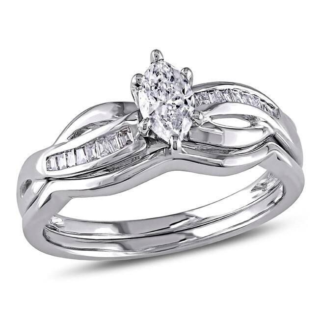 Miadora Signature Collection 14k White Gold 1/2ct TDW Marquise Diamond Bridal Set