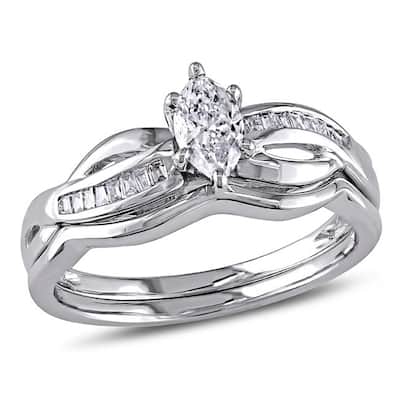 Miadora Signature Collection 14k White Gold 1/2ct TDW Marquise Diamond Bridal Set