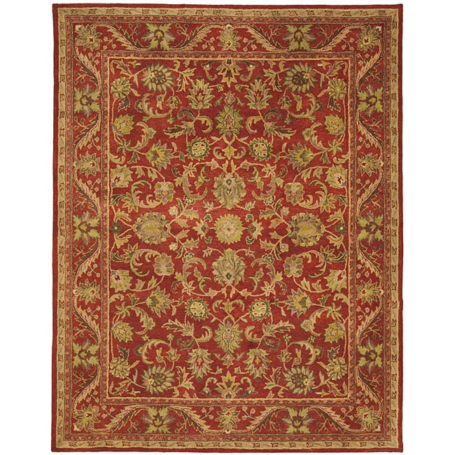 Handmade Heirloom Red Wool Rug (96 X 136)