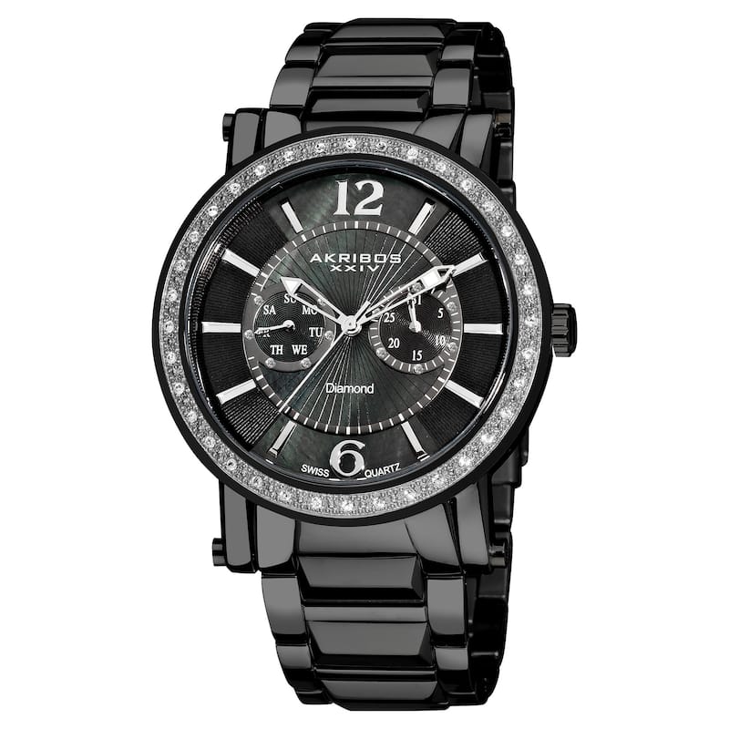 Akribos XXIV Men's Stainless Steel Swiss Diamond Black Watch
