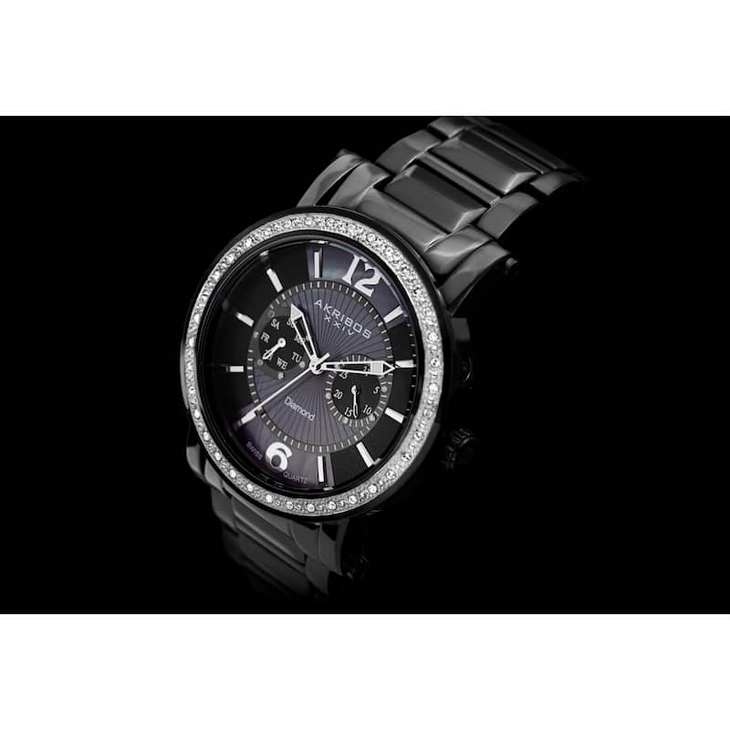 Akribos XXIV Men's Stainless Steel Swiss Diamond Black Watch