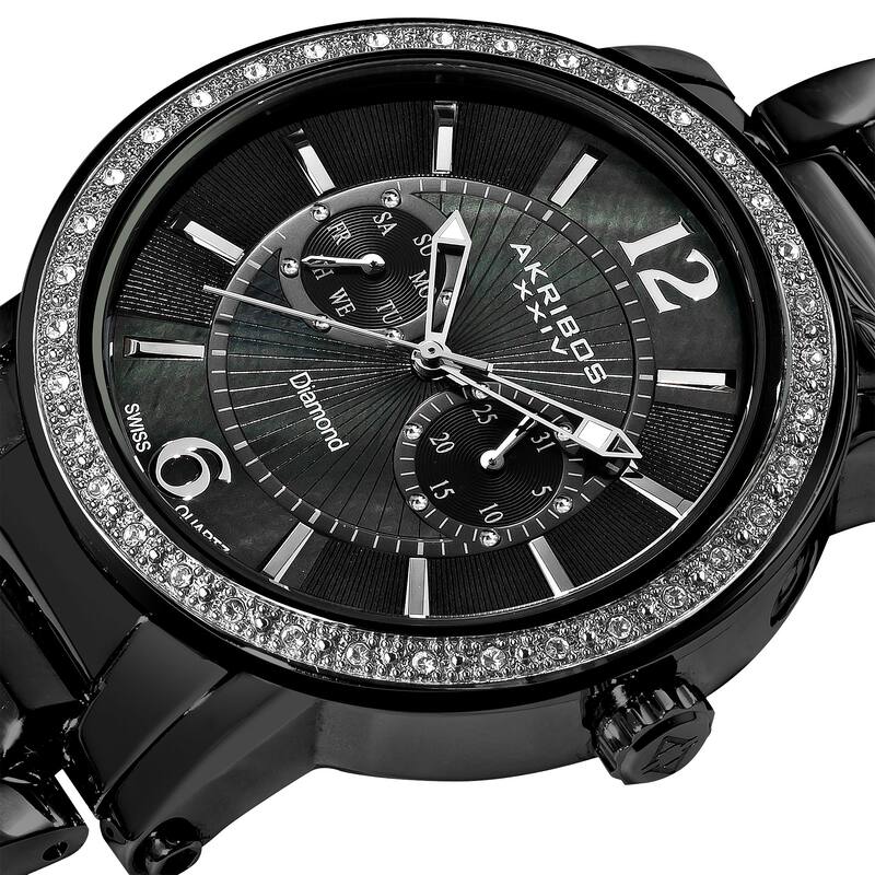Akribos XXIV Men's Stainless Steel Swiss Diamond Black Watch