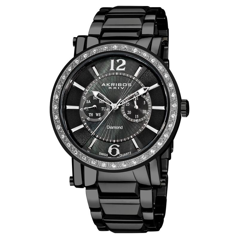 Akribos XXIV Men's Stainless Steel Swiss Diamond Black Watch