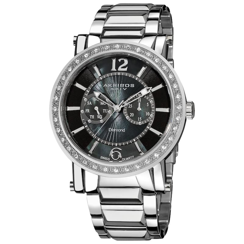 Akribos XXIV Men's Stainless Steel Swiss Water-Resistant Diamond Silver-Tone Watch