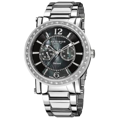 Akribos XXIV Men's Stainless Steel Swiss Water-Resistant Diamond Silver-Tone Watch