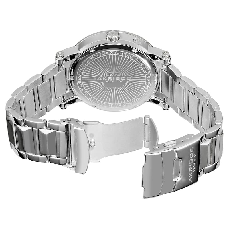 Akribos XXIV Men's Stainless Steel Swiss Water-Resistant Diamond Silver-Tone Watch