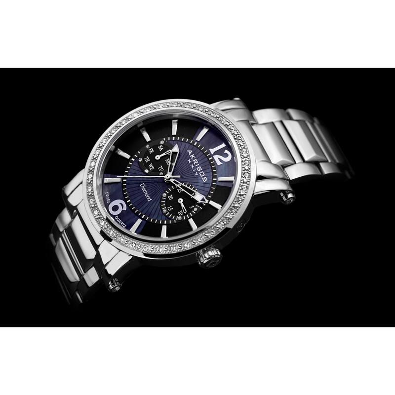 Akribos XXIV Men's Stainless Steel Swiss Water-Resistant Diamond Silver-Tone Watch