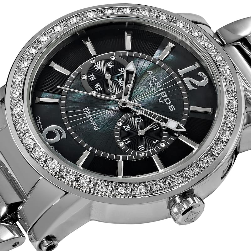 Akribos XXIV Men's Stainless Steel Swiss Water-Resistant Diamond Silver-Tone Watch