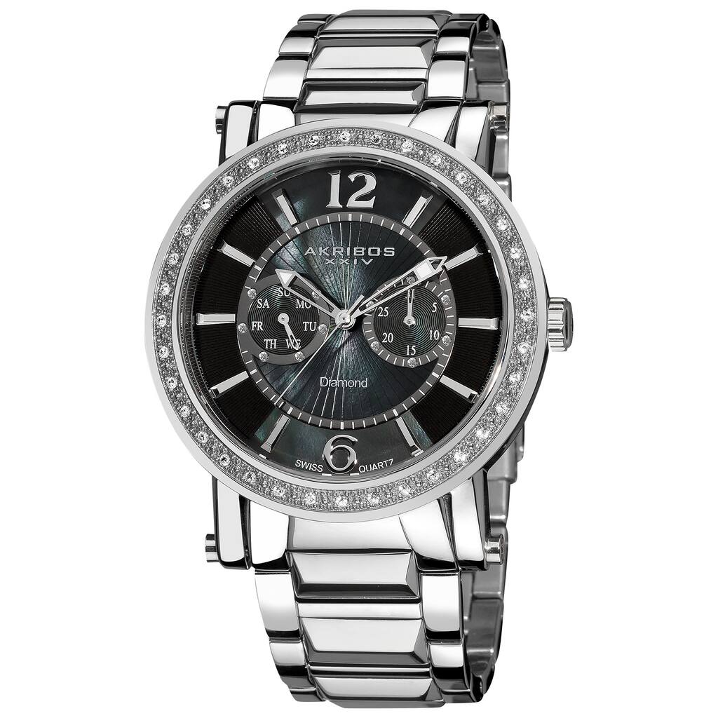 Akribos XXIV Men's Stainless Steel Swiss Water-Resistant Diamond Silver-Tone Watch