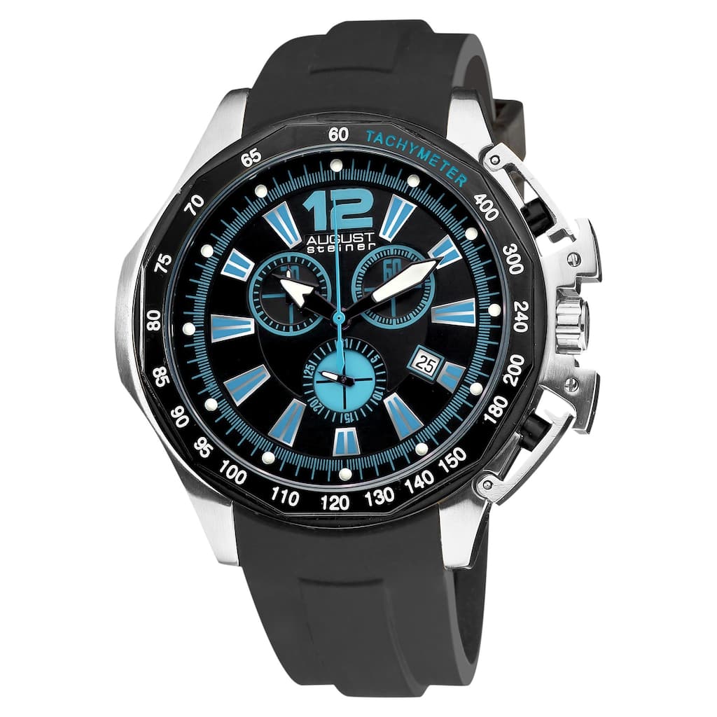 August Steiner Men's Water-resistant Stainless Steel Swiss Quartz Chronograph Blue Watch