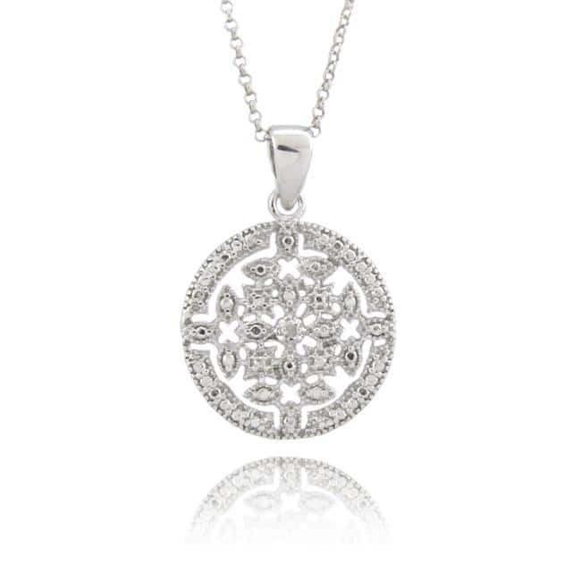 Finesque Sterling Silver Diamond Accent Medallion Necklace