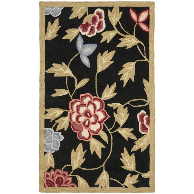 Hand hooked Garden Black Wool Runner (26 X 4)