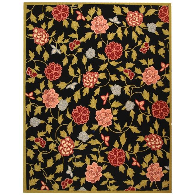 Safavieh Hand-Hooked Garden Black Rectangle Wool Rug - 5'3 x 8'3