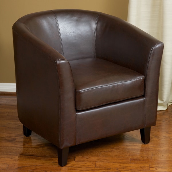 Preston Brown Bonded Leather Barrel Club Chair by Christopher Knight