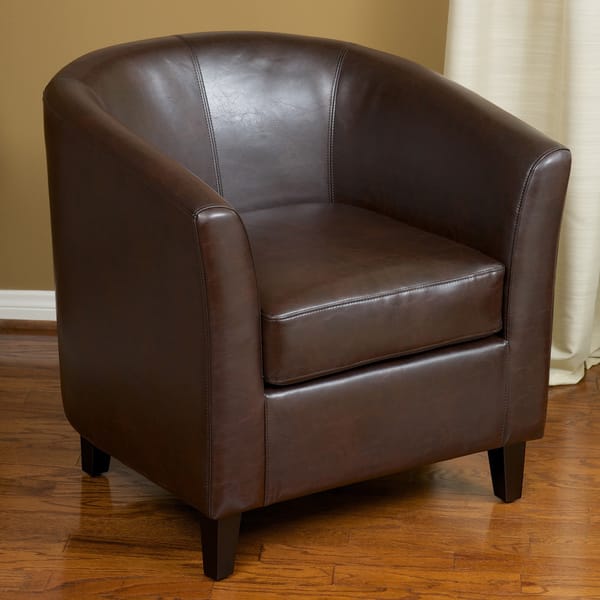 Shop Preston Brown Bonded Leather Barrel Club Chair By Christopher