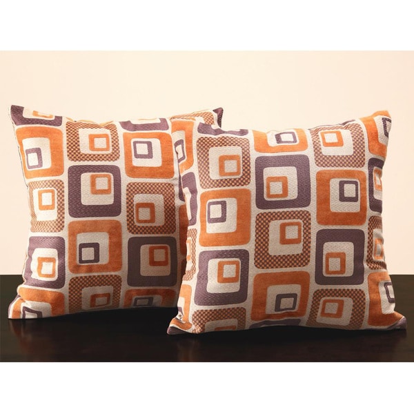 Shop Tribecca Home Orange Cube Print 18inch Throw Pillows (Set of 2