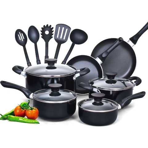 Cook N Home 15-Piece Nonstick Stay Cool Handle Cookware Set, Black