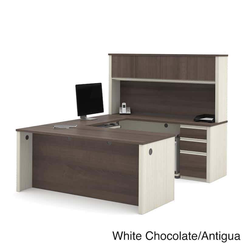 Bestar Prestige Commercial Grade U-shaped 6-drawer Office Desk - White Chocolate & Antigua