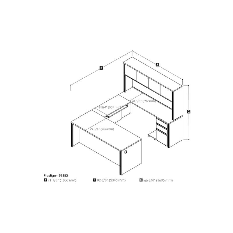Bestar Prestige Commercial Grade U-shaped 6-drawer Office Desk