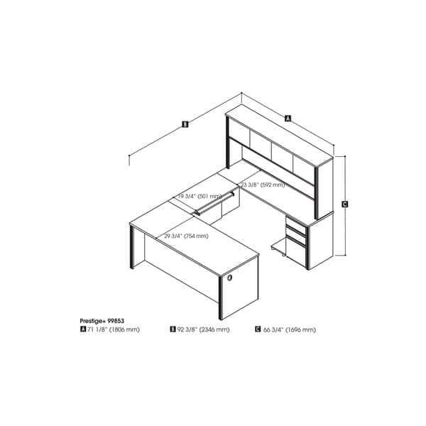Bestar Prestige Commercial Grade Ushaped 6drawer Office Desk On