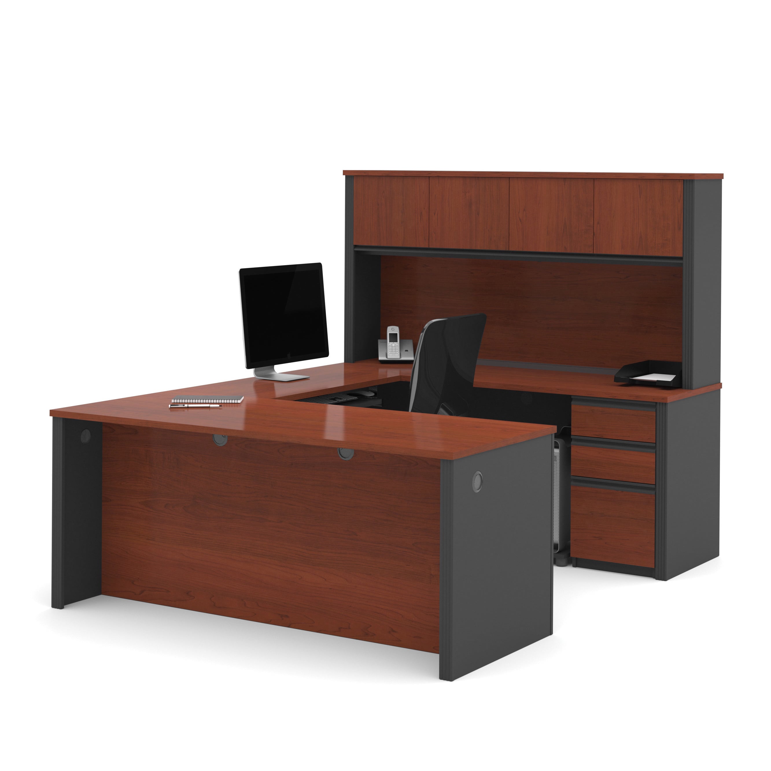 Bestar Prestige Plus 72W U-Shaped Executive Desk with 2 Pedestals and Hutch
