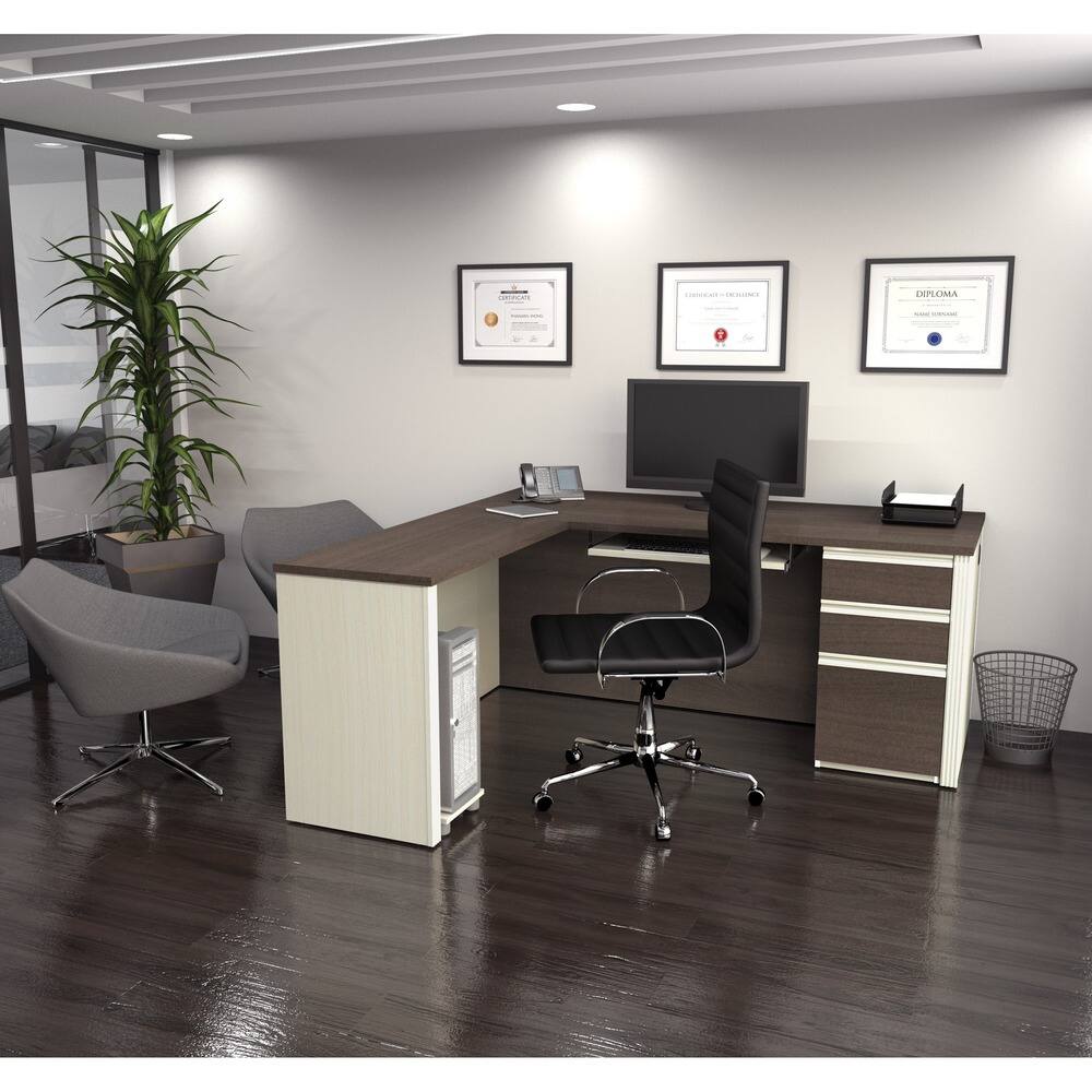 Bestar Prestige Plus 72W L-Shaped Desk with Drawers and Keyboard Tray