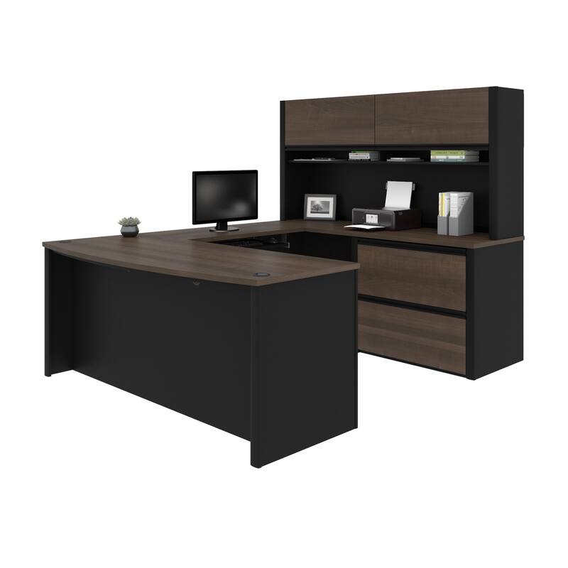 Bestar Connexion U-shape Desk with Hutch - Antigua & Black