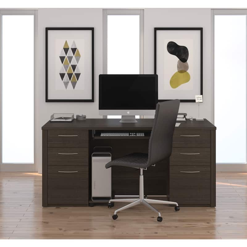 Bestar Embassy Collection Double Pedestal Office Desk - Dark Chocolate
