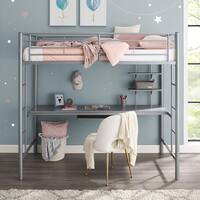Taylor & Olive Abner Twin Metal Loft Bed with Desk - Silver